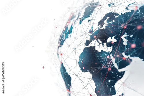 Holographic projection displaying global network with interconnected data points photo