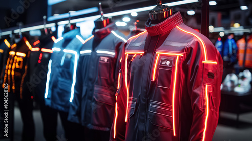 Glowing led jackets on display in tech-focused fashion store