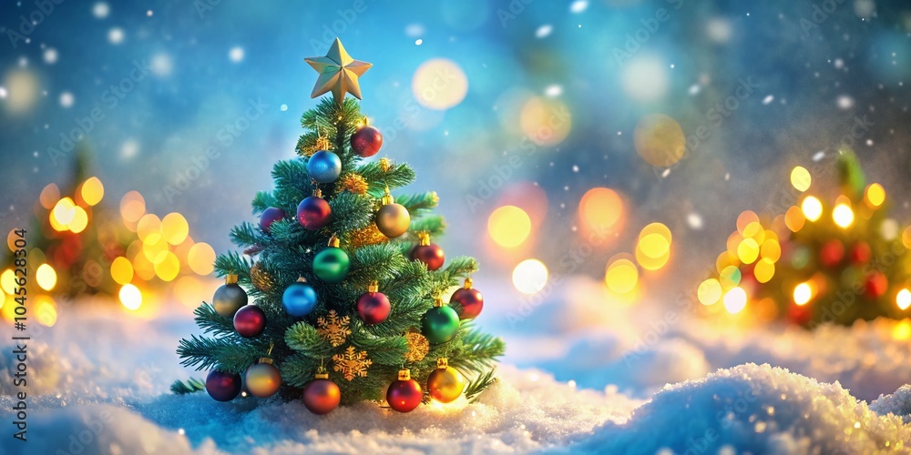 Obraz premium Cute Cartoon Christmas Tree with Tilt-Shift Effect for Holiday Cheer and Festive Decor