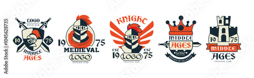 Middle Ages Logo Design and Medieval Emblem Vector Set