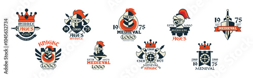 Middle Ages Logo Design and Medieval Emblem Vector Set