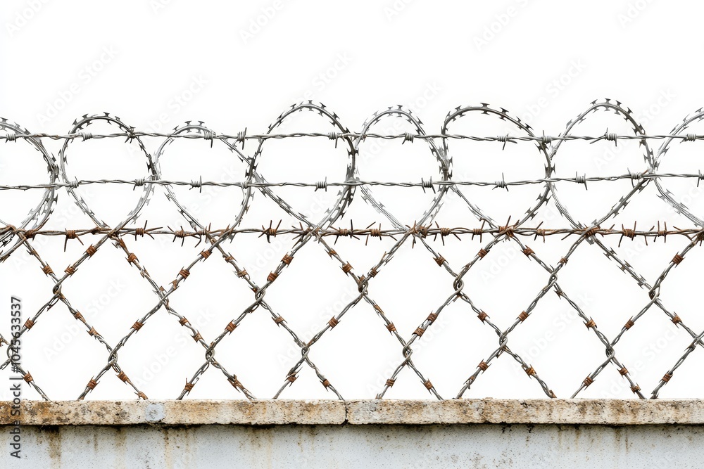 This is a texture of the cage metal net isolated on a white background. It is a fence with barbed wire. This is a texture of the cage metal net isolated on a white background. It is a fence with barbed wire.
