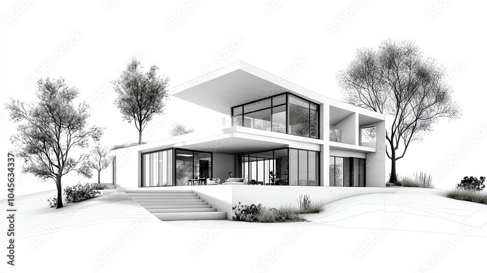 Modern architectural marvel a stunning minimalist house design surrounded by nature Modern architectural marvel a stunning minimalist house design surrounded by nature