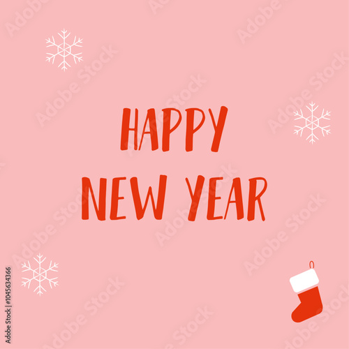 New Year's card with Santa Claus sock. 2025 New Year. Year of the snake. Merry Christmas and Happy New Year. Red and pink vector illustration.