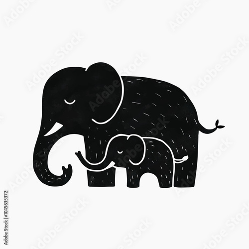 Elephant illustration, mother and baby