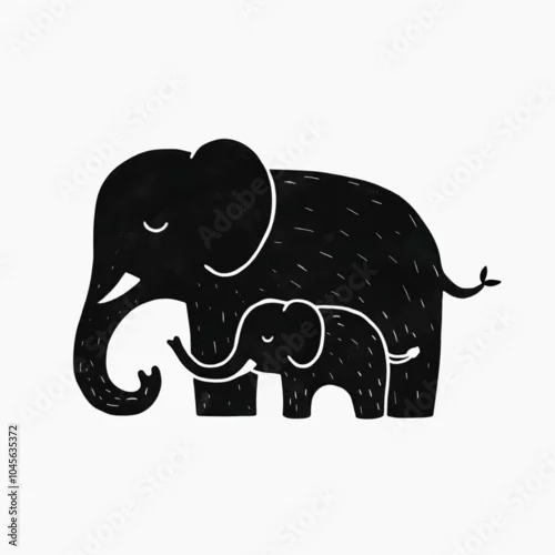 Fototapeta Elephant illustration, mother and baby