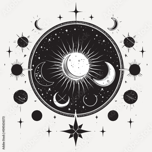 Celestial phases mystical illustration