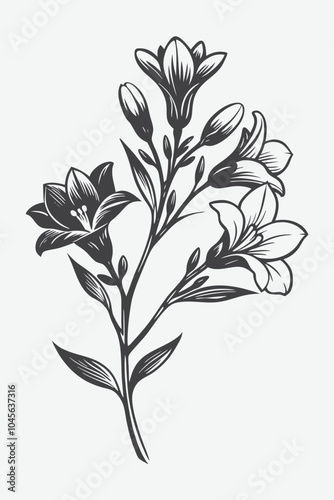 Freesia Branch with Flowers Silhouette Vector Art for Elegant Floral Designs and Beautiful Graphics