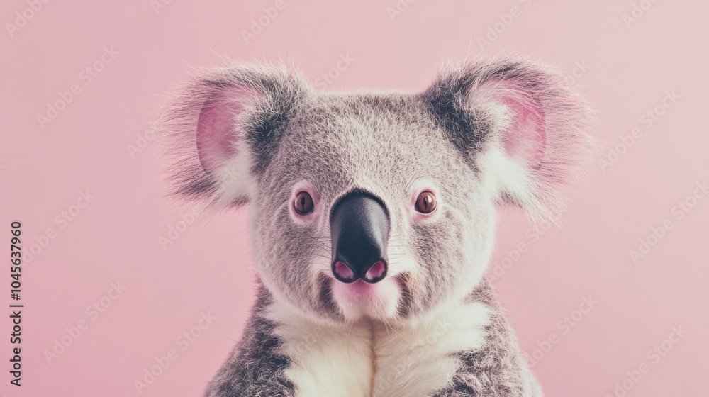 Portrait of a playful koala wearing a quirky headband, on a pale pink studio backdrop with gentle shadows giving a fun, relaxed vibe, copy space Portrait of a playful koala wearing a quirky headband, on a pale pink studio backdrop with gentle shadows giving a fun, relaxed vibe, copy space