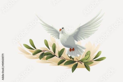 Peaceful dove on olive branch