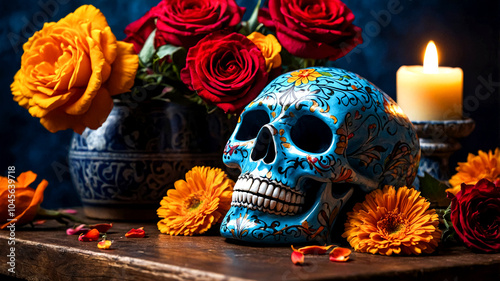 Festive Mexico's Day of the Dead Banner Vibrant Cultural Art suitable for business background, posters, wallpapers, banners, greeting cards, and advertising for business entities or brands.