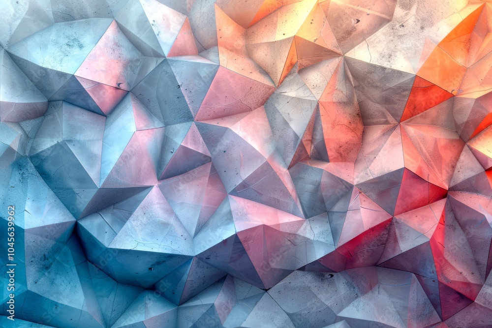 A low-poly design with large, flat geometric shapes in different shades to create a 3D effect 