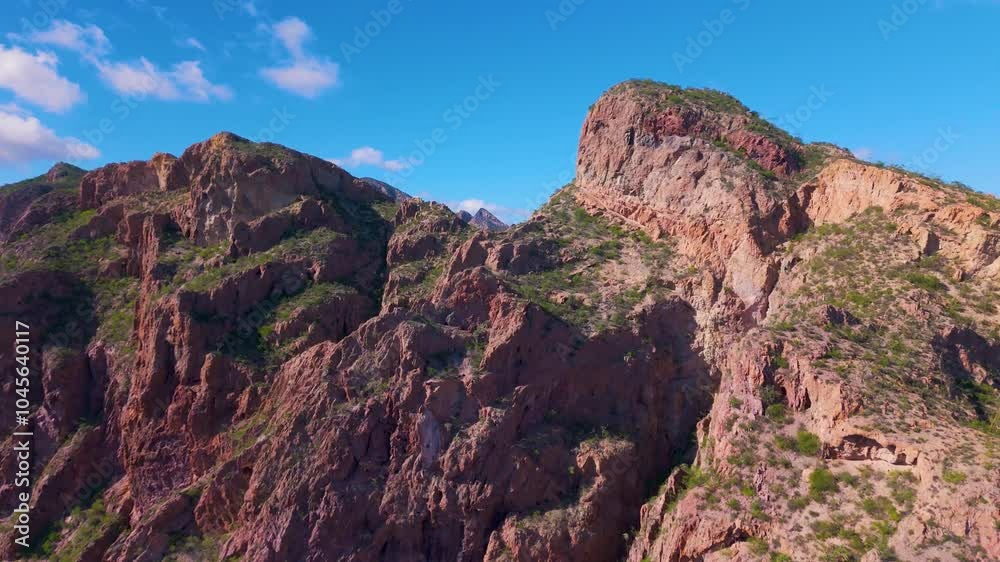 Aerial view of the rocky mountains of the Sonoran Desert forms a mountain range stretching along the coast of the Sea of Cortez in northern Mexico.