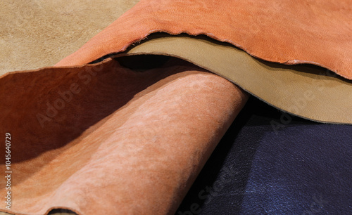 Schilderij op canvas background of many leather and colored leather scraps of various sizes for sale