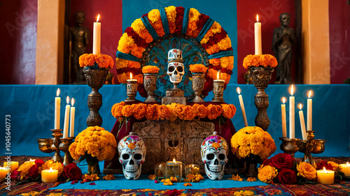 Festive Mexico's Day of the Dead Banner Vibrant Cultural Art suitable for business background, posters, wallpapers, banners, greeting cards, and advertising for business entities or brands.