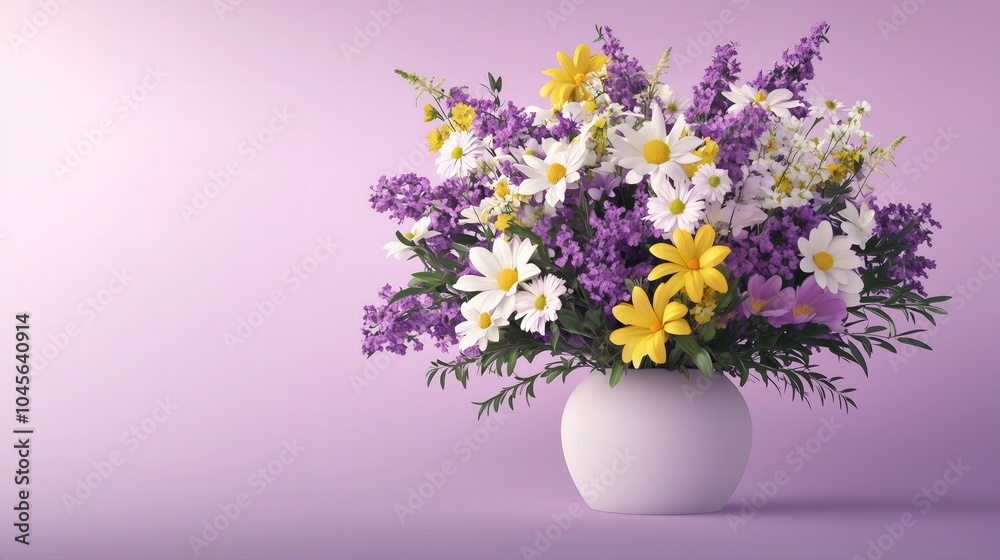 Vibrant Spring Bouquet of Daisies and Wildflowers in White Vase, Symbolizing Renewal and Joy, Colorful Floral Arrangement, Nature’s Beauty, Seasonal Decor, Cheerful and Elegant Display Vibrant Spring Bouquet of Daisies and Wildflowers in White Vase, Symbolizing Renewal and Joy, Colorful Floral Arrangement, Nature’s Beauty, Seasonal Decor, Cheerful and Elegant Display