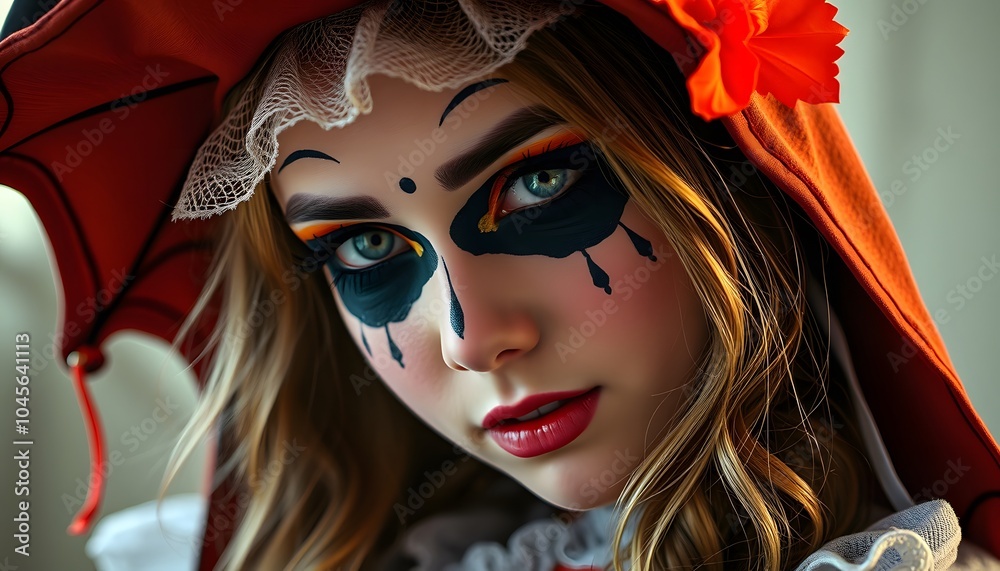 Fototapeta premium Wickedly Stylish: Teen Girl in Halloween Costume and Makeup