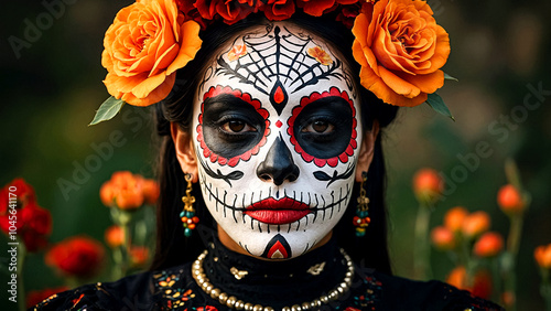 Festive Mexico's Day of the Dead Banner Vibrant Cultural Art suitable for business background, posters, wallpapers, banners, greeting cards, and advertising for business entities or brands.
