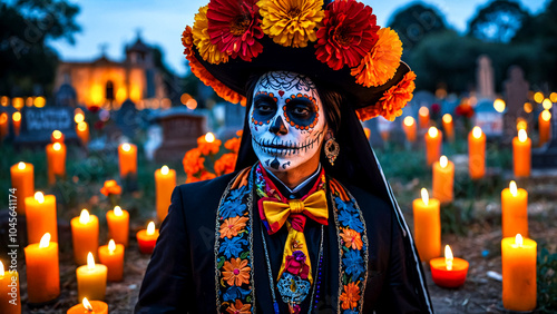 Festive Mexico's Day of the Dead Banner Vibrant Cultural Art suitable for business background, posters, wallpapers, banners, greeting cards, and advertising for business entities or brands.