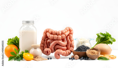 Products for healthy bowel. Natural food for gut isolated with white highlights, png