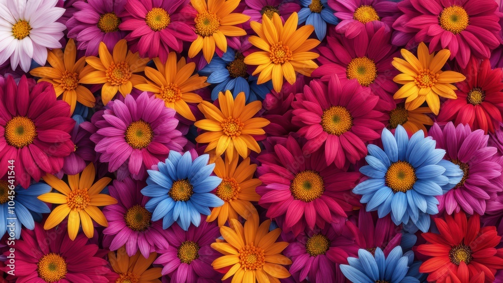 A vibrant arrangement of colorful flowers in a lively pattern. A vibrant arrangement of colorful flowers in a lively pattern.
