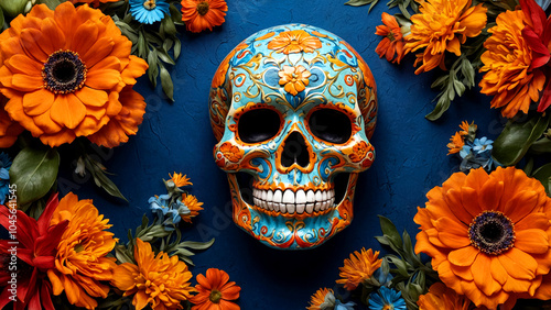 Festive Mexico's Day of the Dead Banner Vibrant Cultural Art suitable for business background, posters, wallpapers, banners, greeting cards, and advertising for business entities or brands.