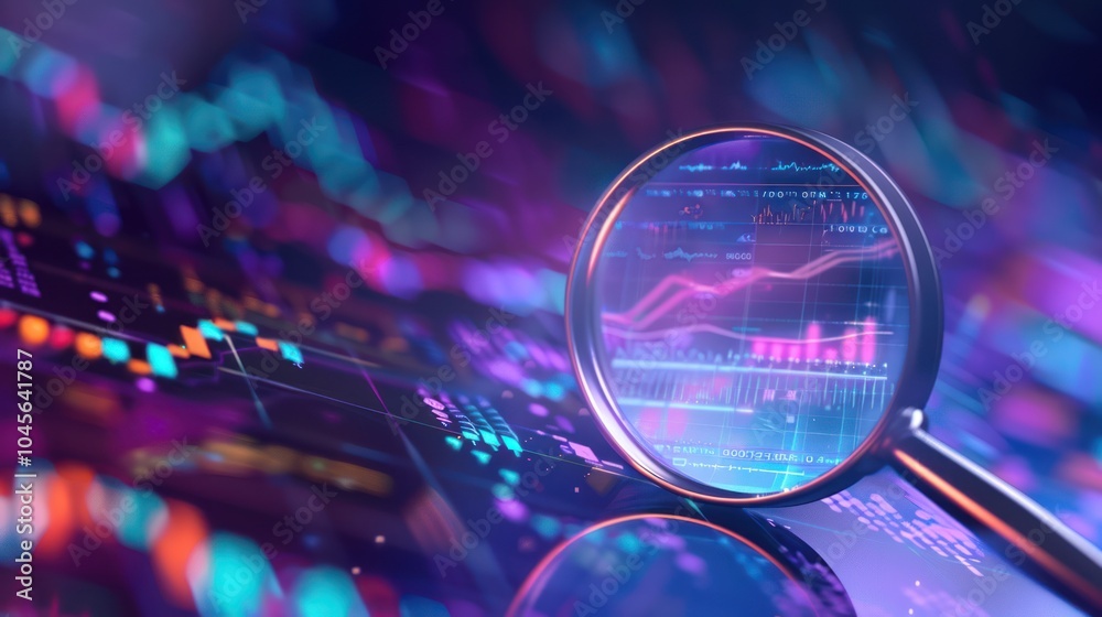 Magnifying Glass Over Stock Market Data Magnifying Glass Over Stock Market Data