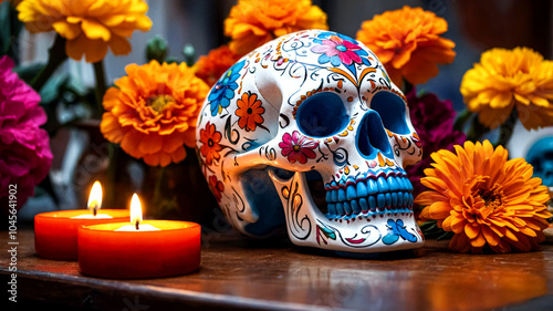 Festive Mexico's Day of the Dead Banner Vibrant Cultural Art suitable for business background, posters, wallpapers, banners, greeting cards, and advertising for business entities or brands.