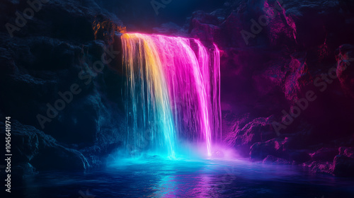 Wallpaper Mural A glowing neon waterfall cascading down a cliffside, featuring vibrant colors. Torontodigital.ca