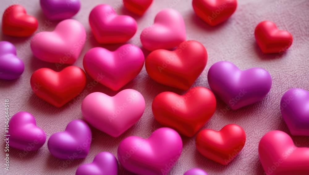 Colorful Heart-Shaped Candies Scattered on a Soft Pink Surface for a Festive Celebration Colorful Heart-Shaped Candies Scattered on a Soft Pink Surface for a Festive Celebration