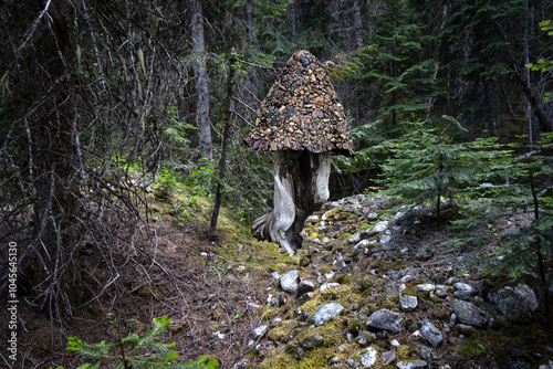 Gnome home in the dredge piles for historic mining area of Newsome Creek in Idaho County near Elk City