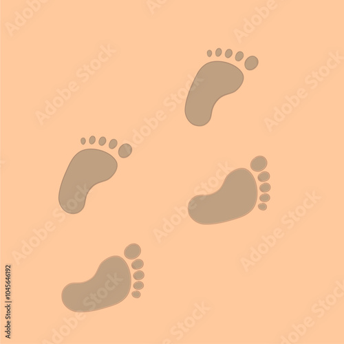 Human step footprints vector isolated set on white background. Footprints in the sand. Children's footprints of barefoot person. Human feet.