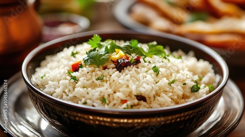 Delicious Bowl of Herb Garnished Rice Dish