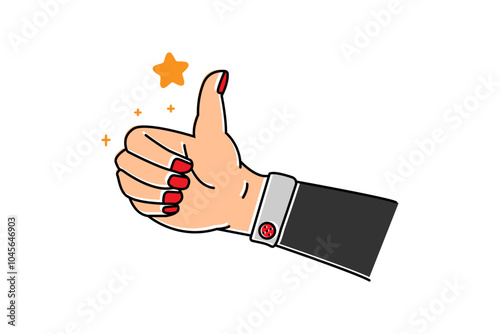 Business cartoon doodle hand thumbs up gesture color illustration.