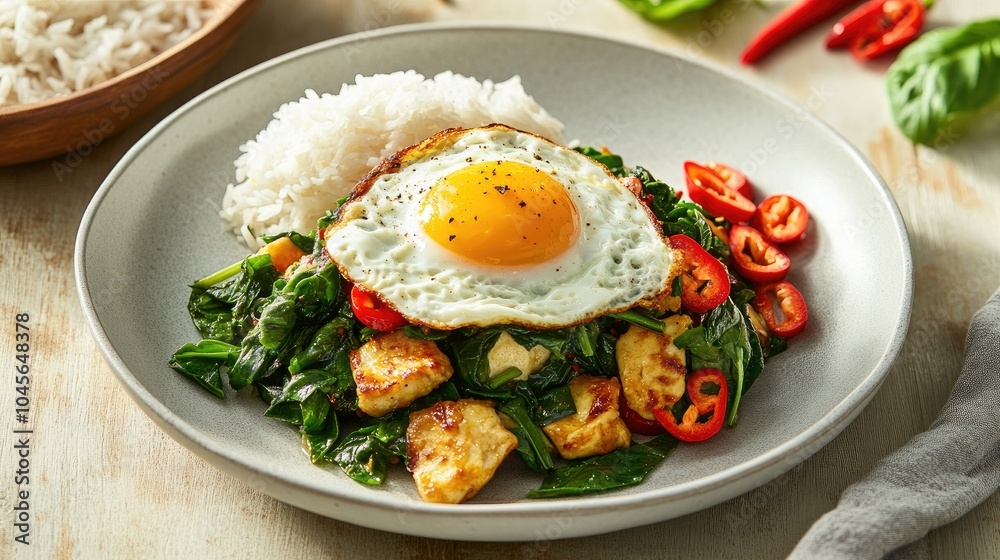 Sizzling Egg with Vegetables and Rice Dish Sizzling Egg with Vegetables and Rice Dish