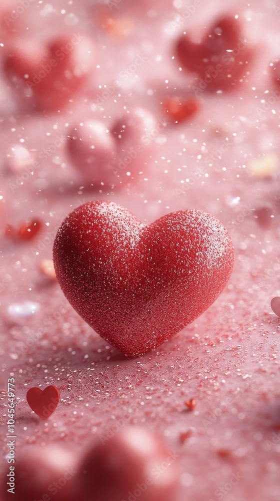Fototapeta premium A close up of a sparkling heart shaped decoration on a pink background, perfect for celebrations