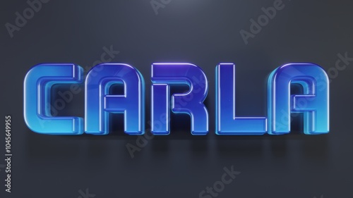 3D Text Design: Vibrant blue and purple glowing letters spell 'CARLA' on a sleek dark background, suitable for branding and digital art. photo