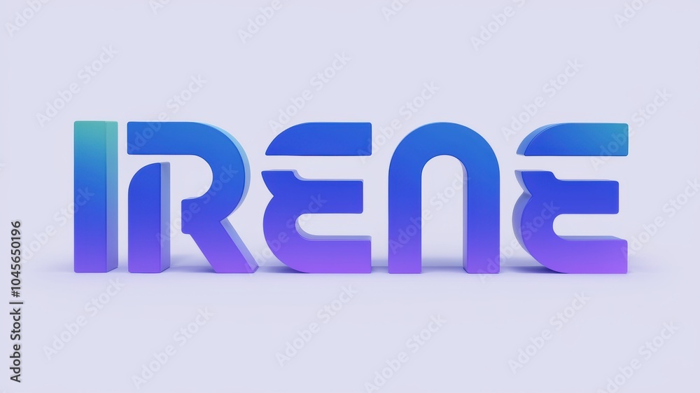 Modern 3D Text: The word 'IRENE' displayed in a vibrant gradient from blue to purple, ideal for branding or graphic design projects. Modern 3D Text: The word 'IRENE' displayed in a vibrant gradient from blue to purple, ideal for branding or graphic design projects.