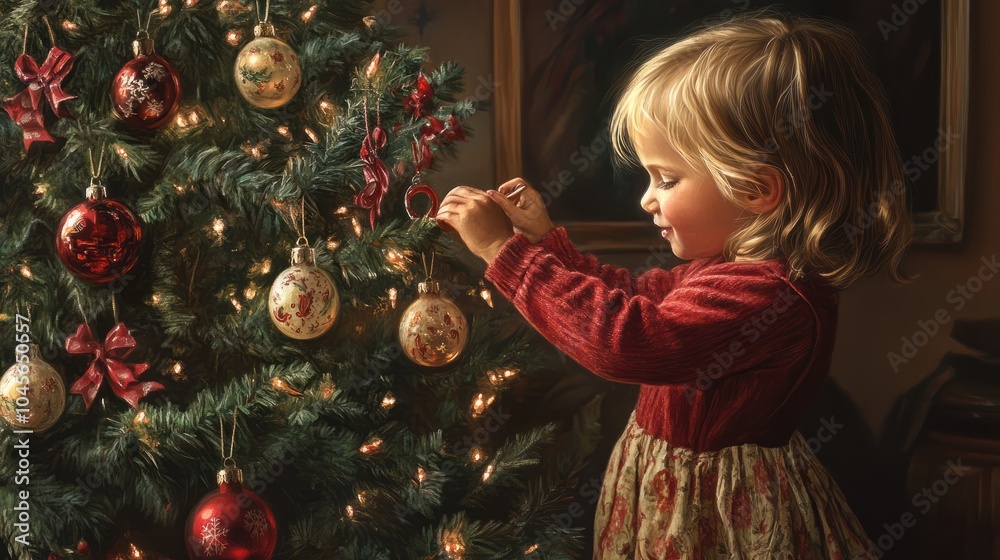 child decorating Christmas tree child decorating Christmas tree