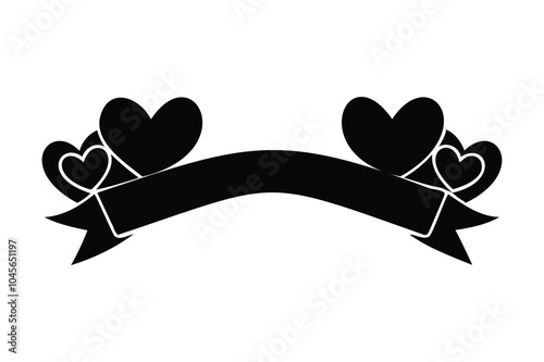 Hearts Ribbon vector silhouette illustration on white background