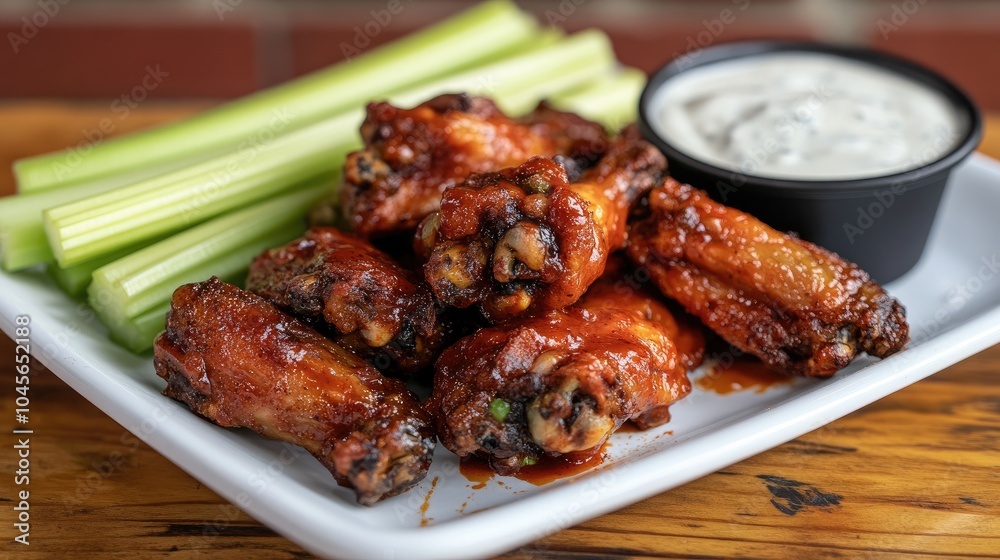 Spicy Chicken Wings with Celery and Dipping Sauce Spicy Chicken Wings with Celery and Dipping Sauce