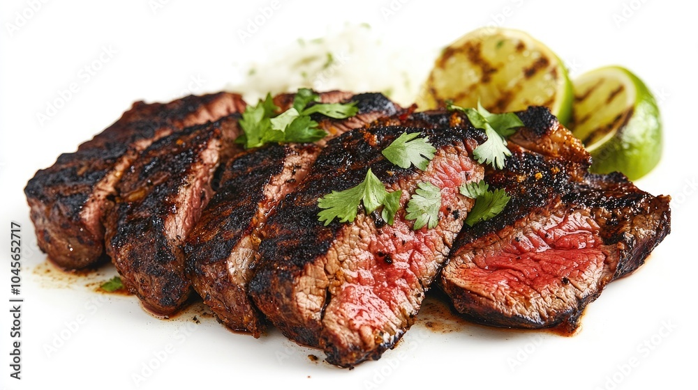 Grilled Steak with Fresh Herbs and Lime Slices Grilled Steak with Fresh Herbs and Lime Slices