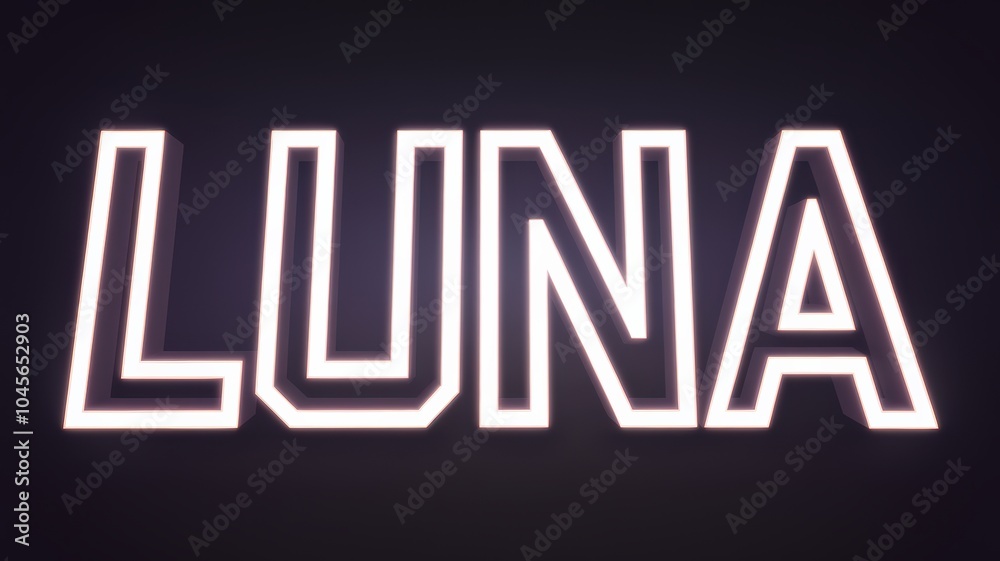 Neon Styled Text: 'LUNA' illuminated with a sleek, modern design; perfect for branding or nightlife promotion. Neon Styled Text: 'LUNA' illuminated with a sleek, modern design; perfect for branding or nightlife promotion.