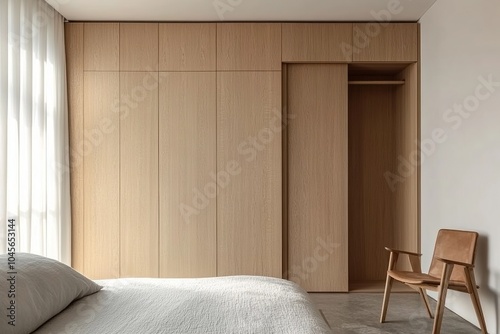 Minimalist-style interior design photography of a bedroom closet door in an apartment