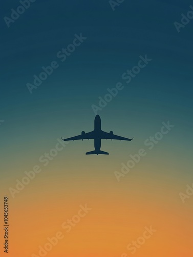 An airplane silhouette glides through a beautiful twilight sky, representing the thrill and freedom of exploring new destinations. Generative AI