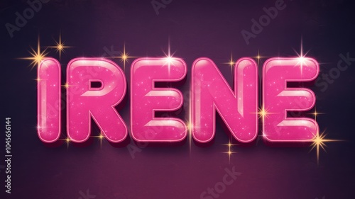 Bright and Sparkling Text: 'IRENE' in Pink with Glitter Effect on Dark Background; Perfect for Invitations or Celebrations