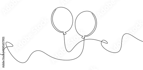 Card party invitation balloon one line continuous drawing doodle design vector