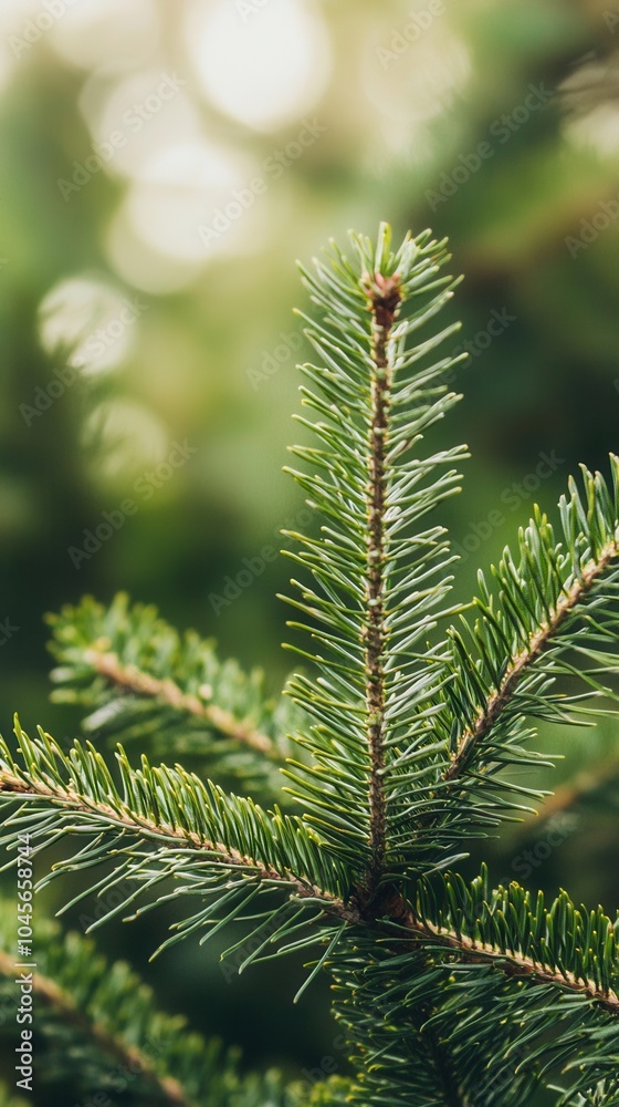 Spruce branch with vibrant green needles, softly blurred natural background. Spruce branch with vibrant green needles, softly blurred natural background.