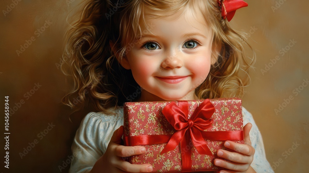 happy child girl with Christmas present happy child girl with Christmas present