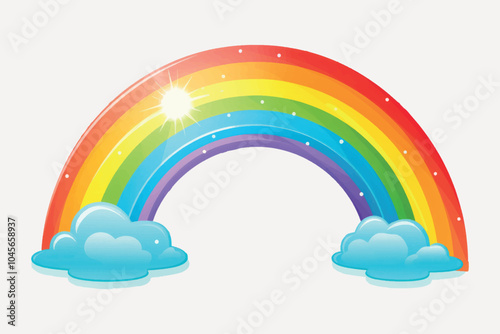 Colorful rainbow with fluffy clouds